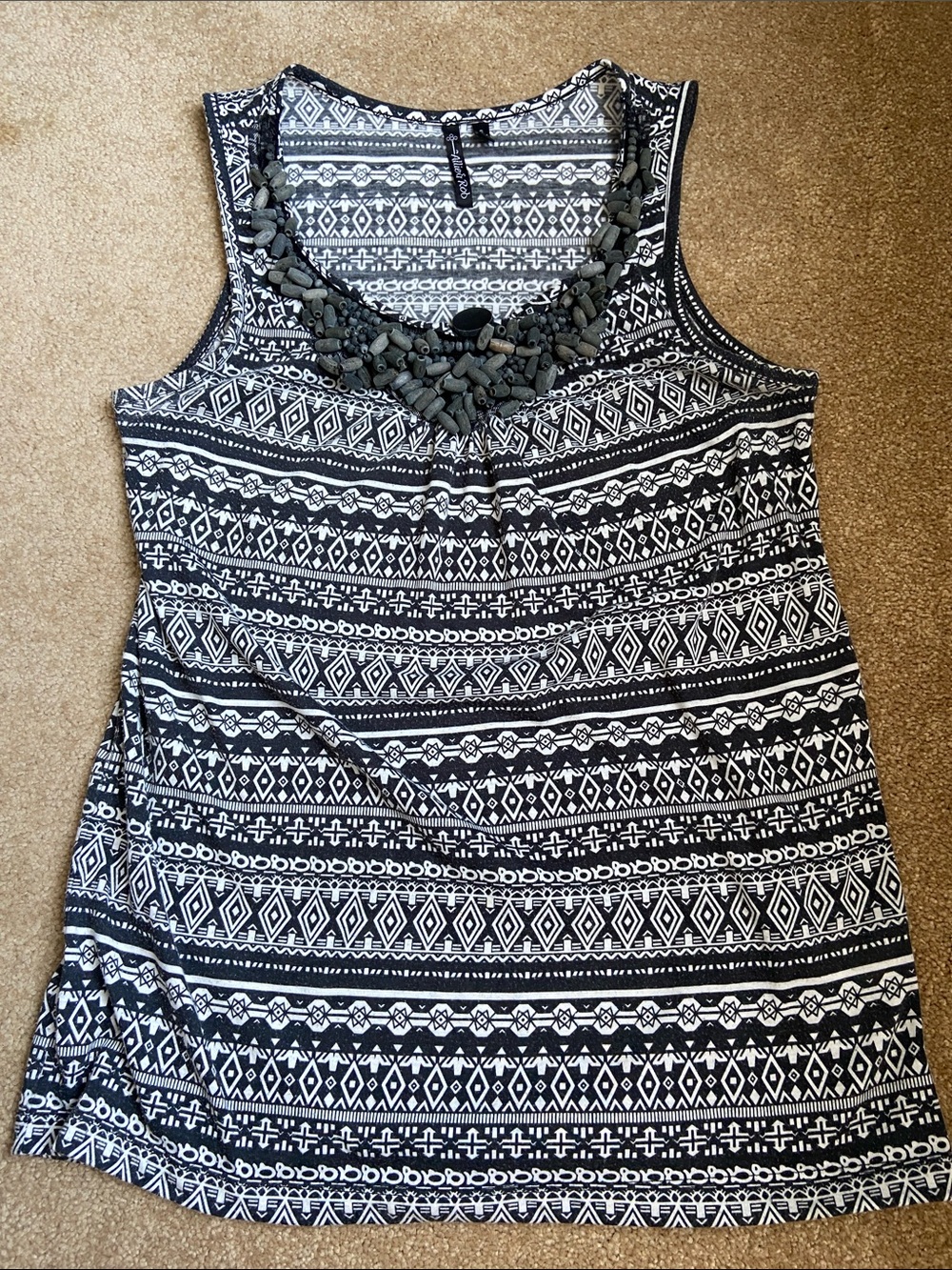 Women’s Small Black & White Print Beaded Tank Too